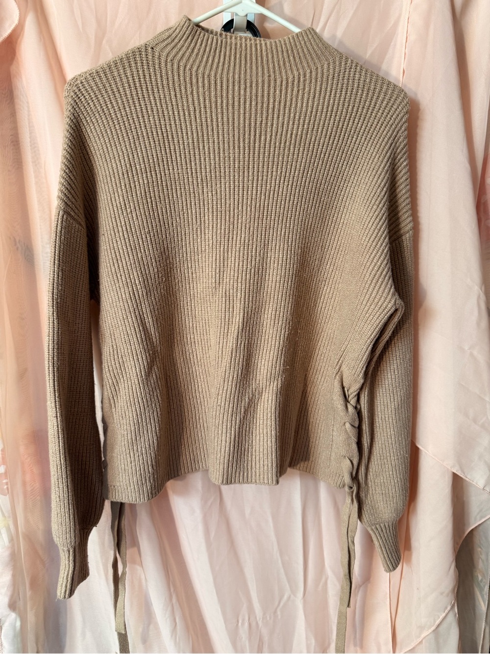 Max Studio Women’s Ribbed Mock Neck Sweater in Beige